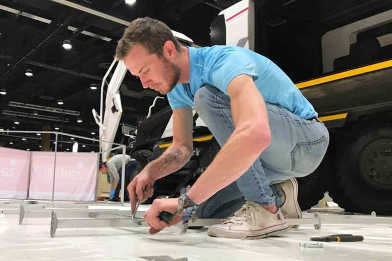 Evan Hughes working on the space truck.